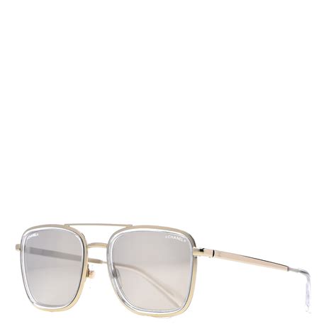 chanel pilot sunglasses 4241|Pilot Sunglasses Metal & Calfskin Light gold & green .